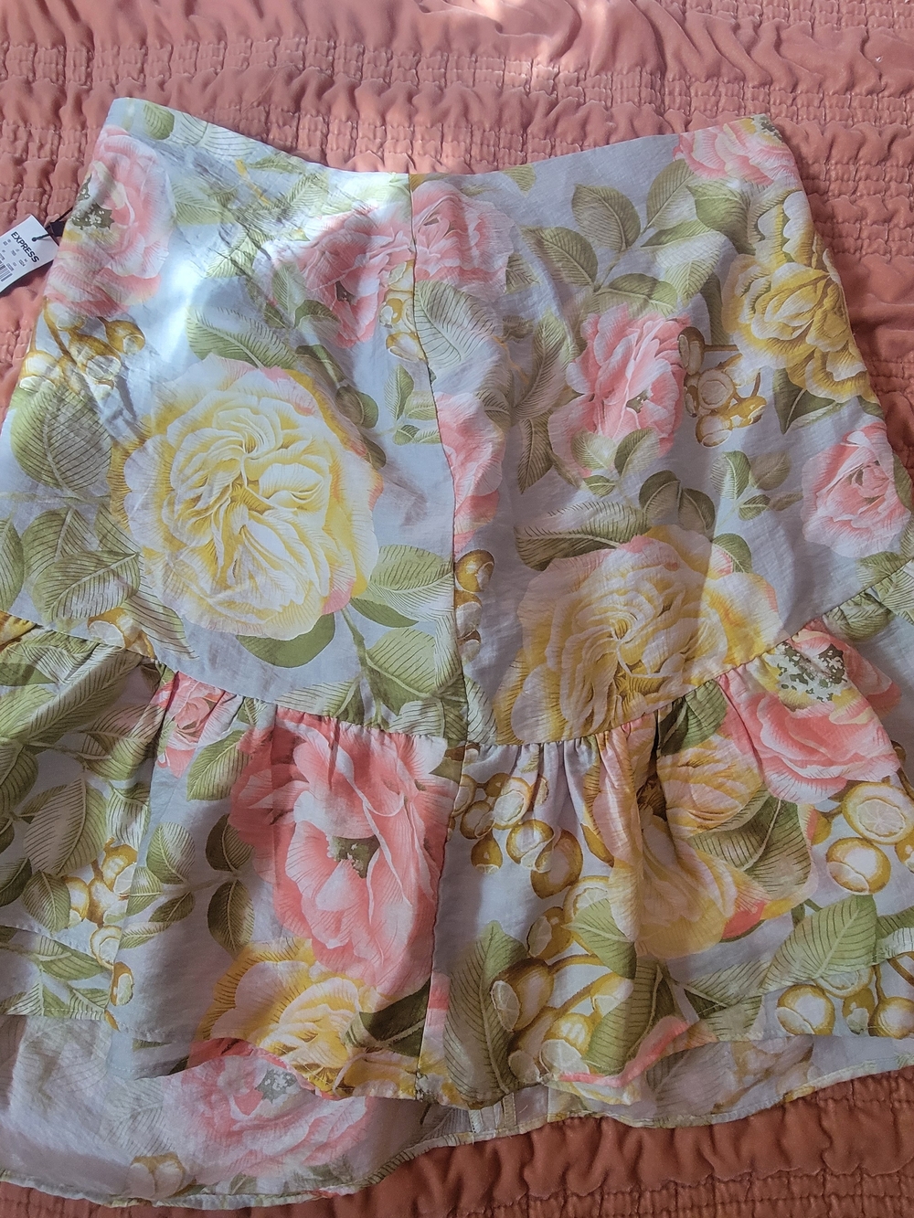 Express Peach & Pastel Floral Tiered Skirt